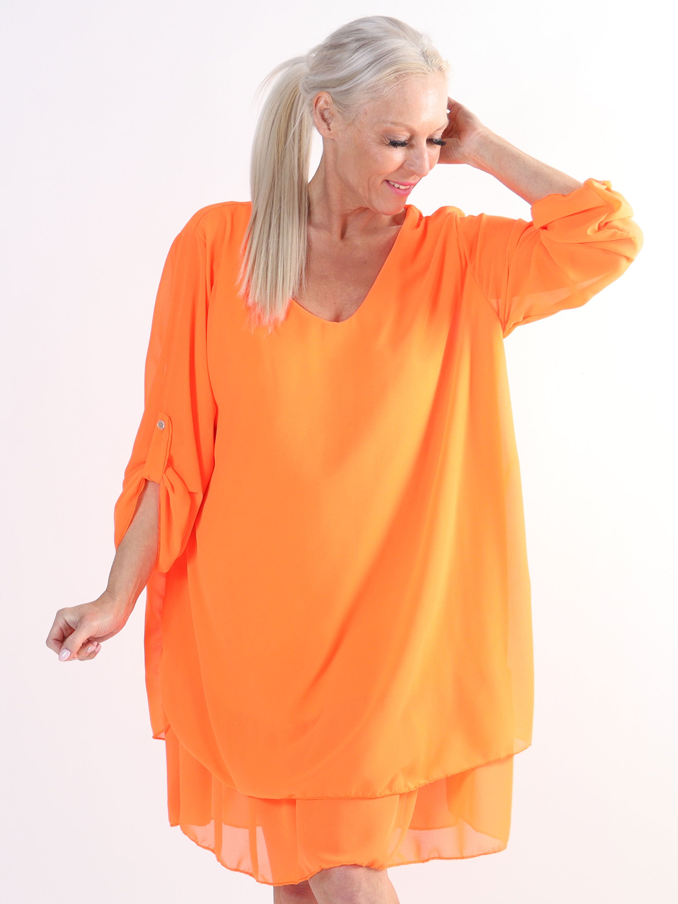 Jill - Chiffon tunikakjole med viskose underkjole